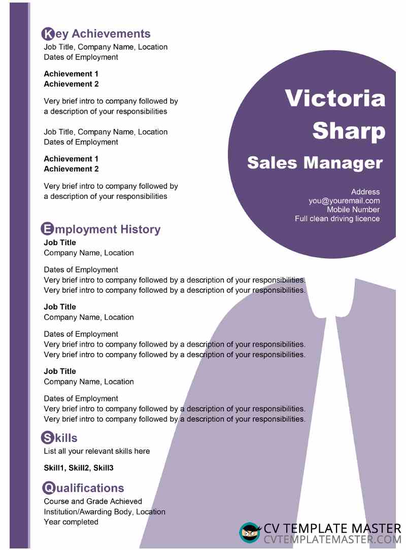 Free light purple CV template in MS Word