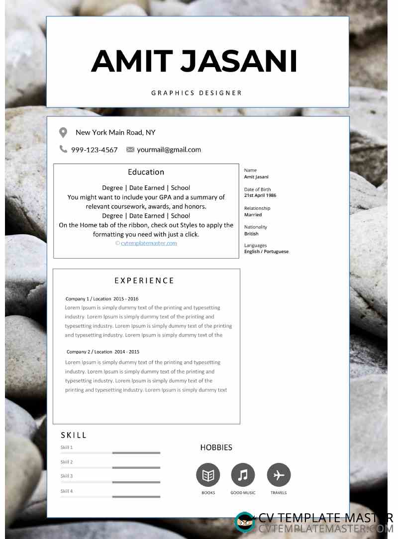 Template CV with bold headings