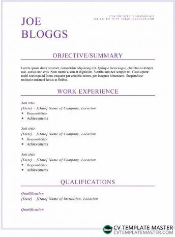 Purple flair CV/résumé template (alternative)