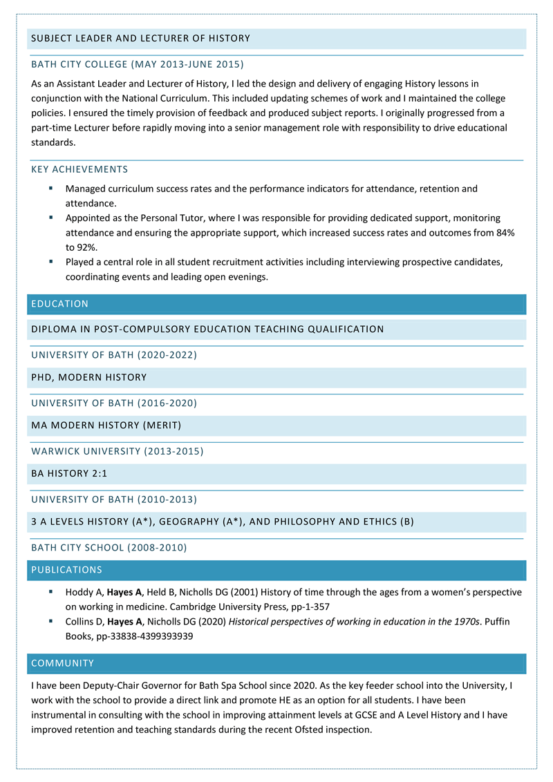 Assistant professor CV template - page two