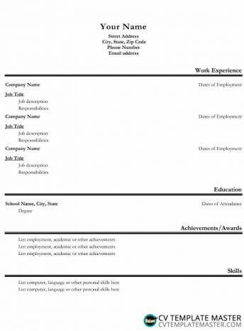 Alternative basic CV template
