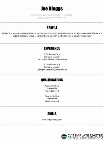 Simple ATS-friendly centred CV template with a crisp font