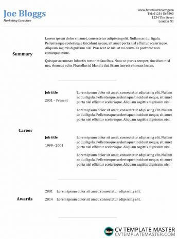 Basic CV template with a neat two-column layout
