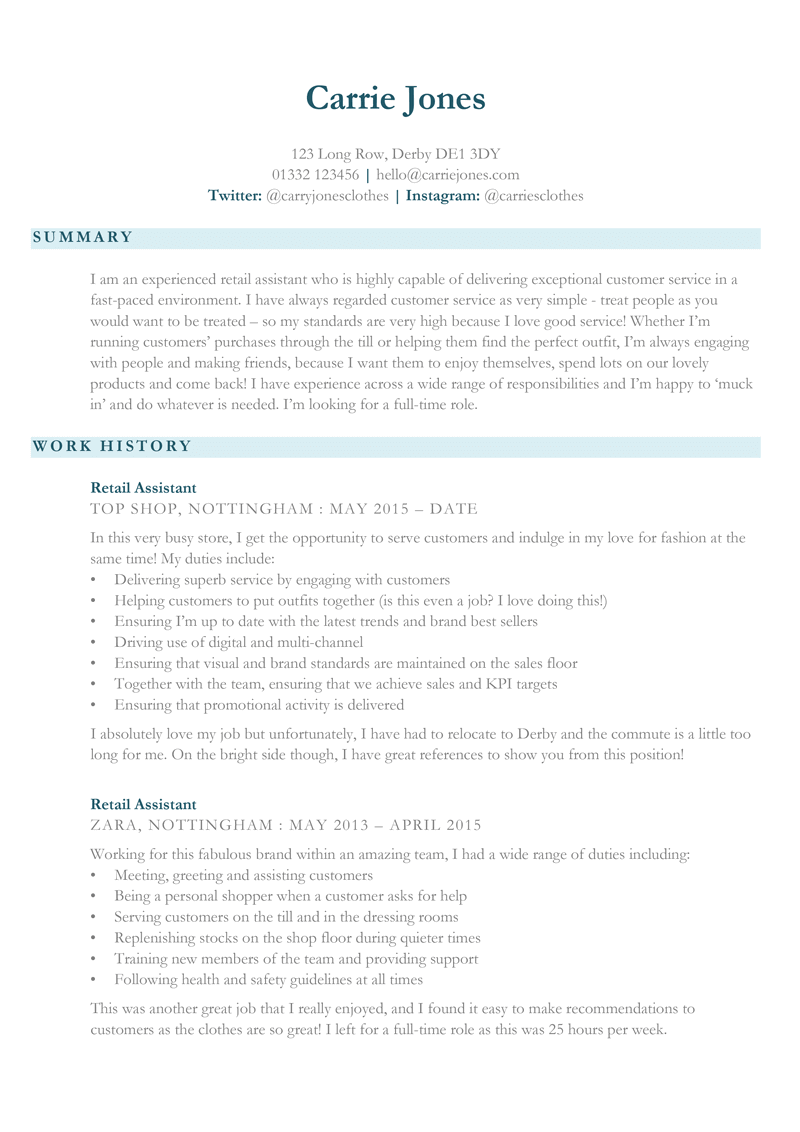 Retail assistant CV template in Word
