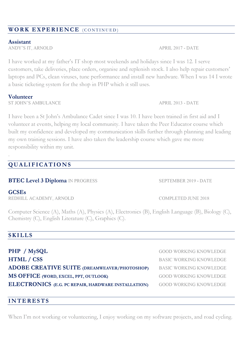 CV for 16 year old - page 2 preview