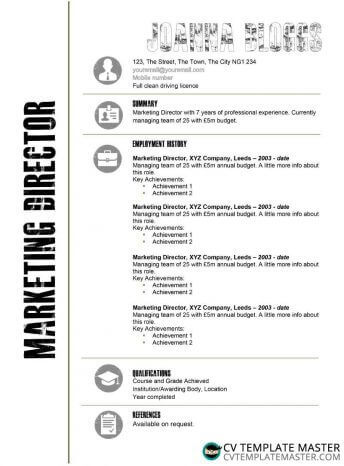 Free creative black and white CV template (MS Word)