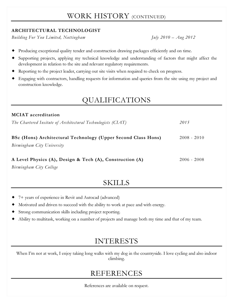 Architecture CV example - page 2