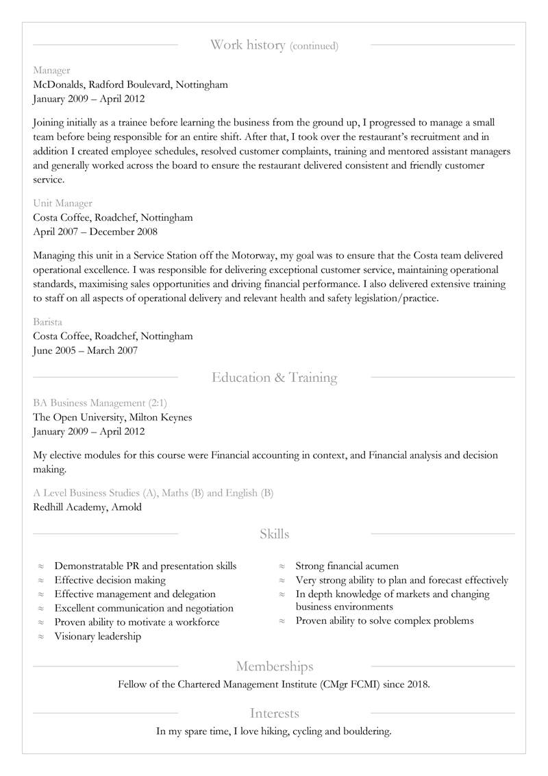 Director CV template - page 2