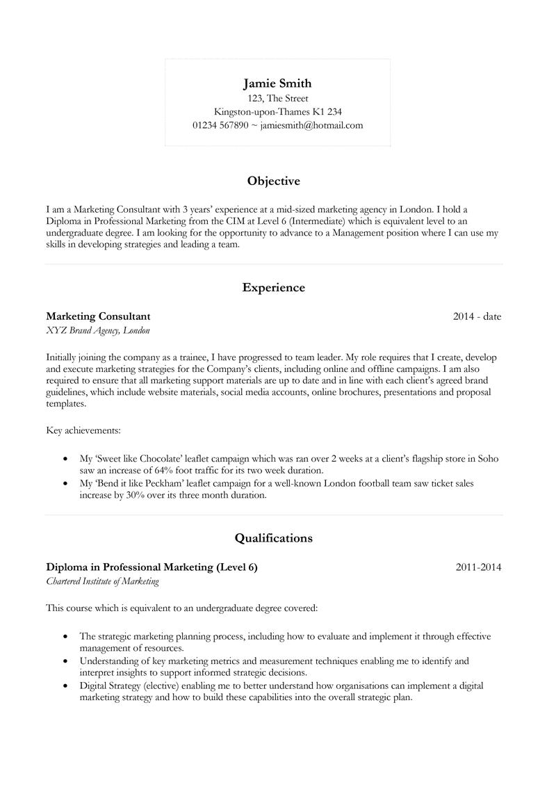 Basic CV template - page one