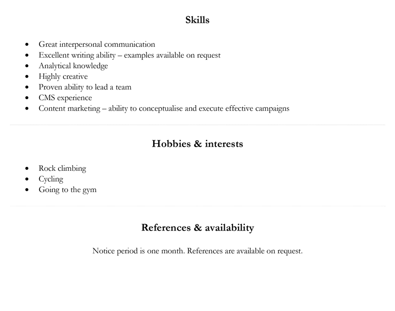 Basic CV template - page 2