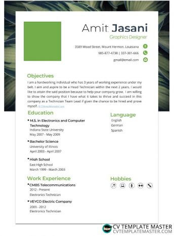 Free fresh one-page Word CV template