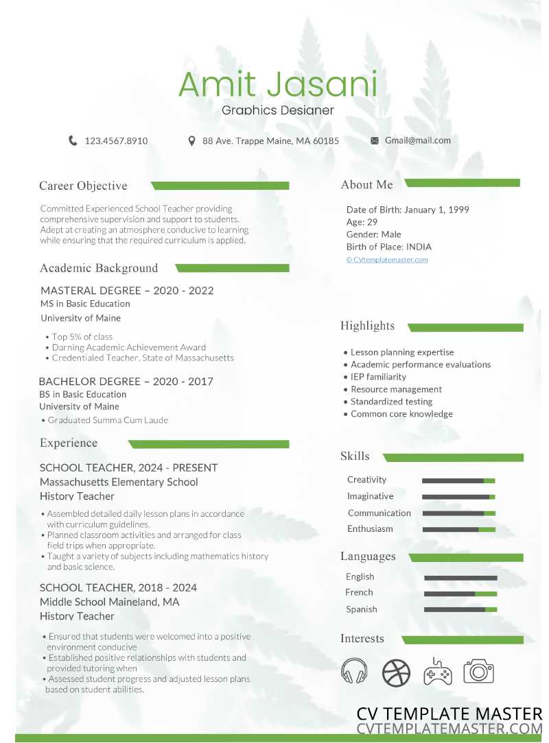 Green bar free CV template