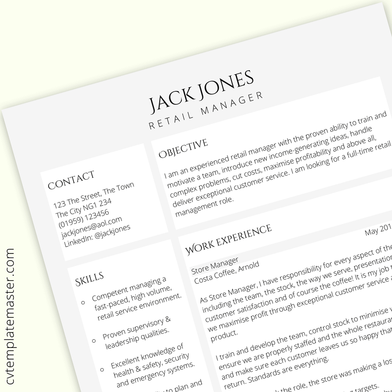 Retail manager CV template