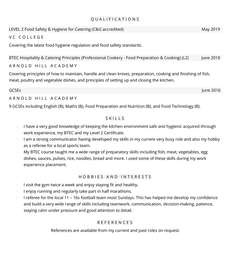 Kitchen porter CV - page two