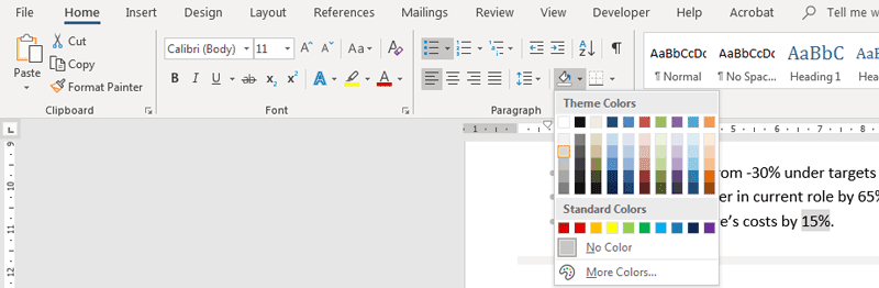 Shading in MS Word