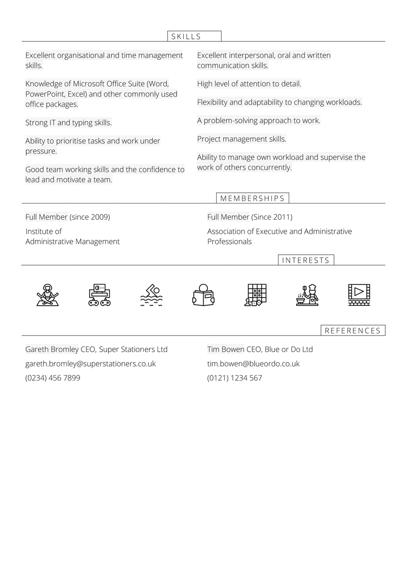 Office manager CV template - page 2