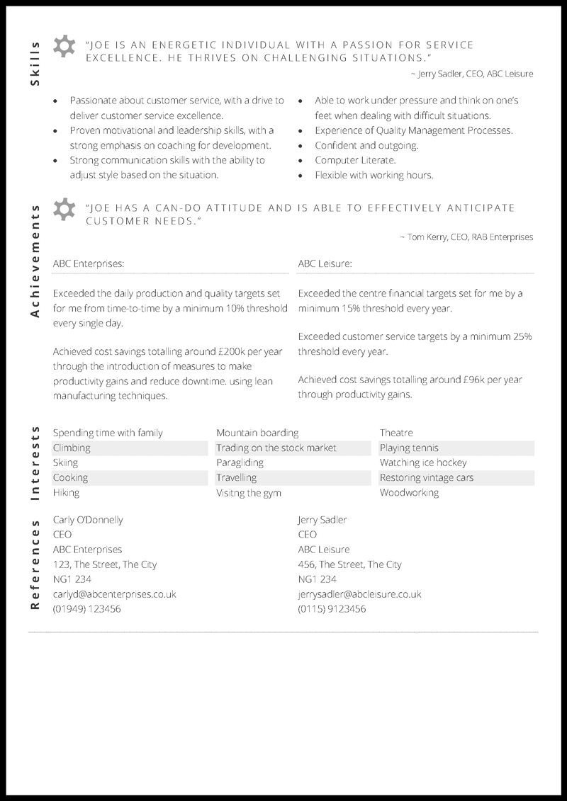 Operations manager CV format - page 2