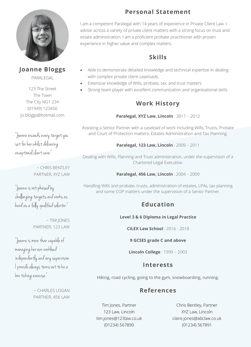 Paralegal CV template - preview