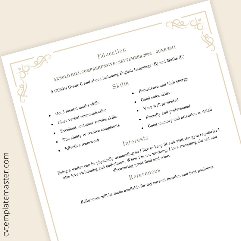 Waiter CV template - page 2