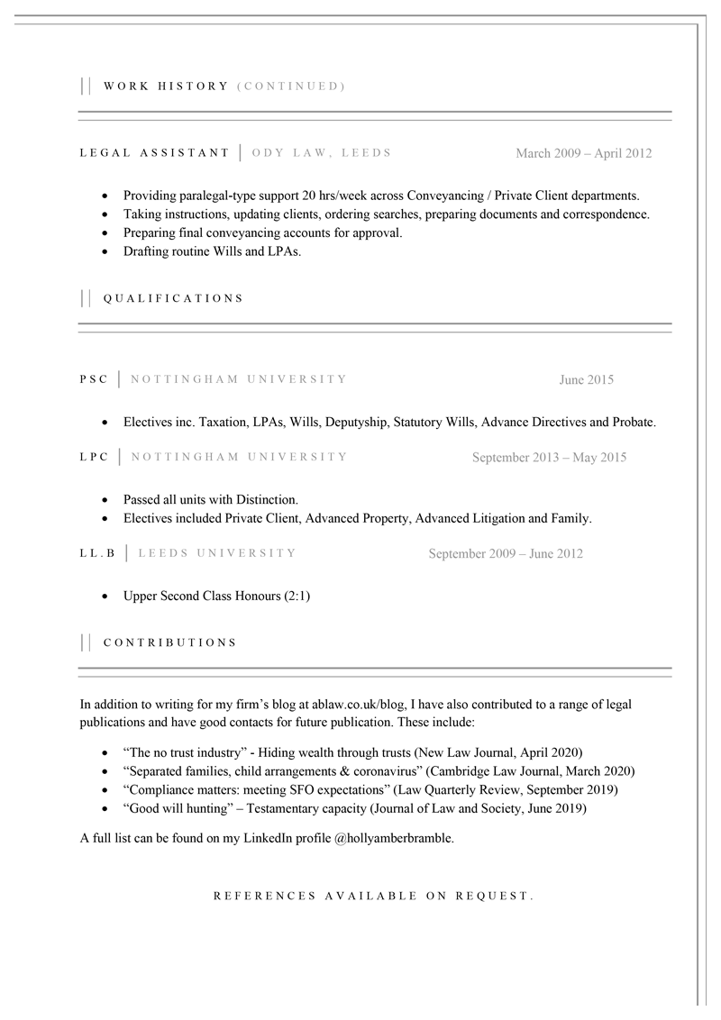Lawyer CV template - page 2