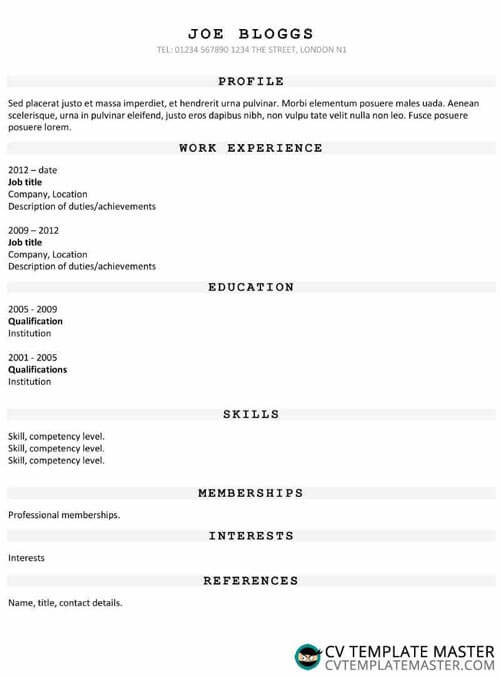 A free CV template with grey headers