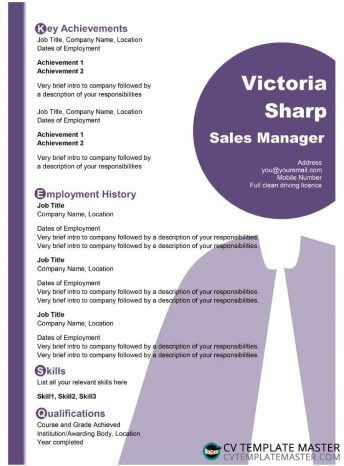 Light purple creative CV template with a large ‘persona’ background and purple accents