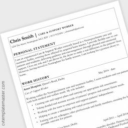 Care support worker CV template with classic border (MS Word)