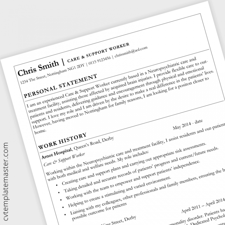 care worker personal statement cv
