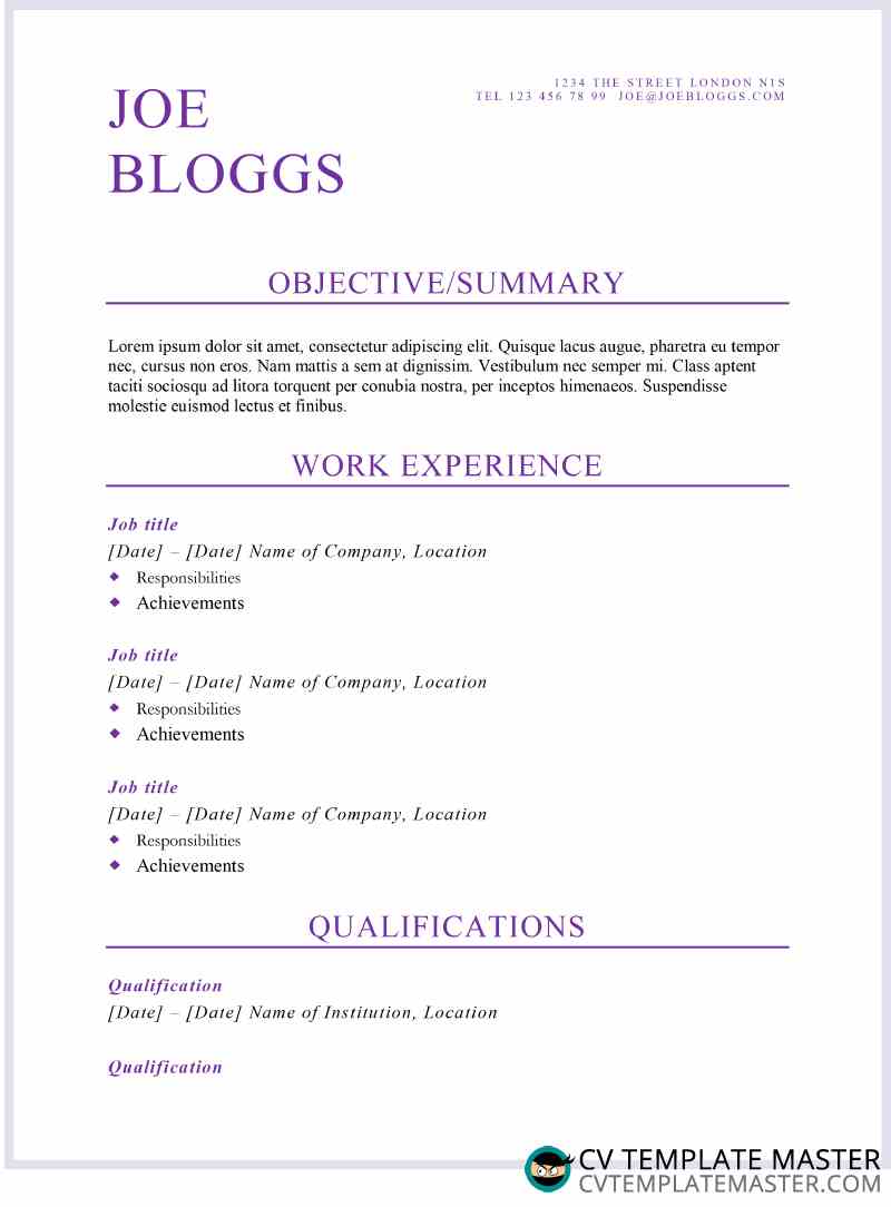 Purple flair CV template