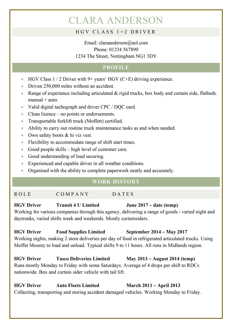 Combination CV format - page one