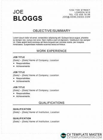 Free Typeface CV/résumé template – alternative version