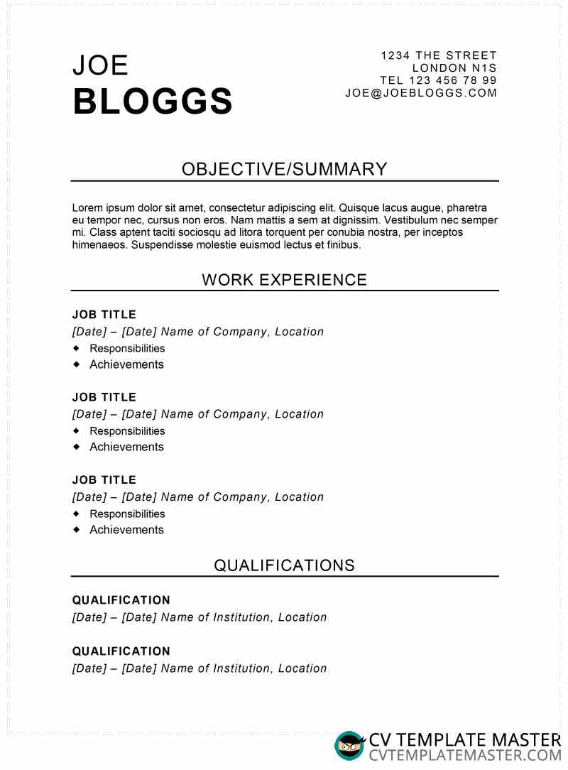 Free typeface CV template
