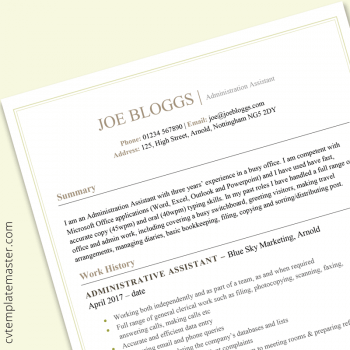 Administration CV example: free MS Word template
