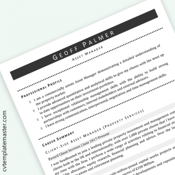Asset manager CV template - preview