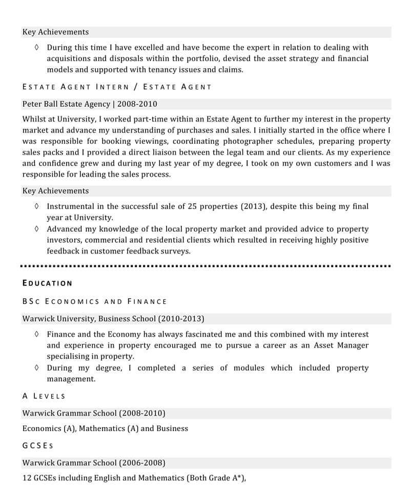 Asset manager CV template - page three