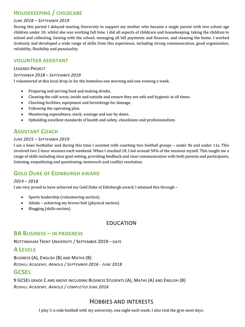 CV for a part time job - page two