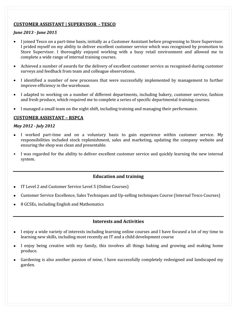 sample CV with gaps in employment - page two