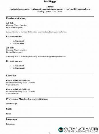 Neat and simple CV template with centred headings and dividing lines