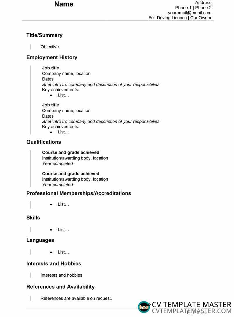 Alternative simple CV template