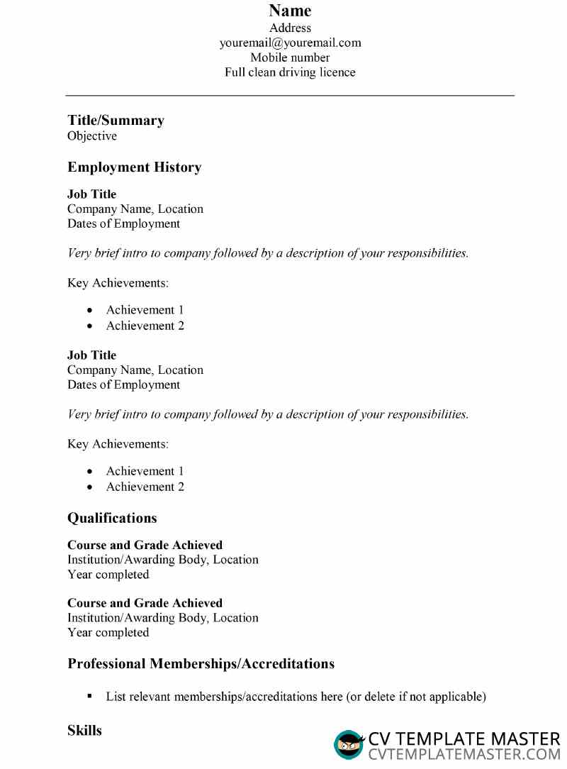Simple CV template in Word - How to write a CV Intended For Free Printable Resume Templates Microsoft Word