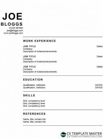 Black and white two column CV template: clutter-free with a solid easy-to-read font