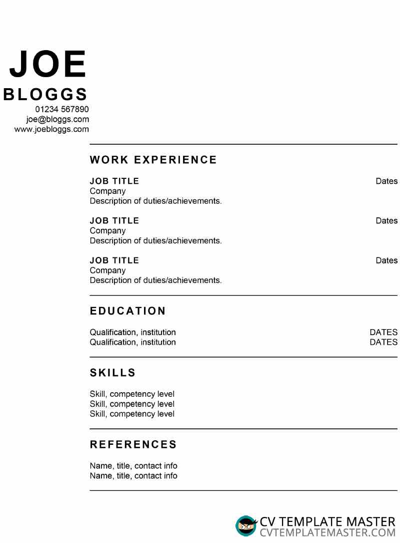 Two column black and white CV template