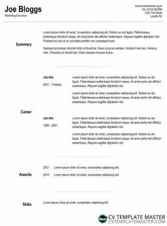 Smart and simple two column CV template using Arial Narrow font