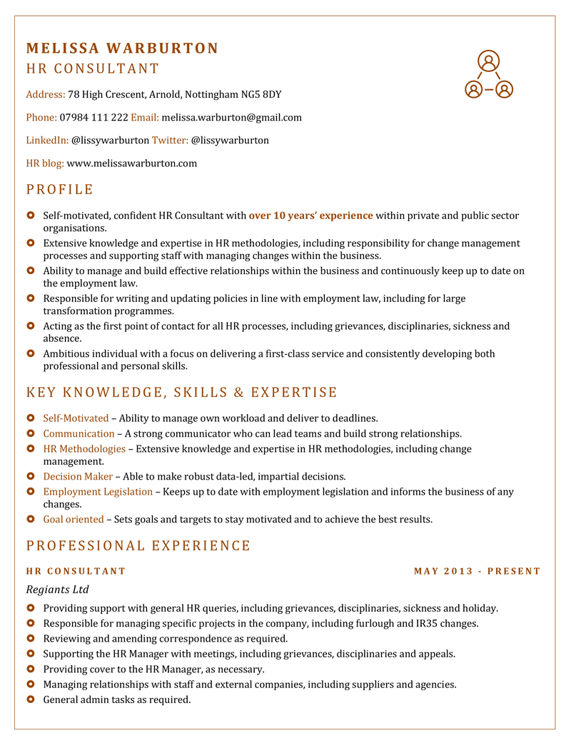 HR Consultant CV template - page one