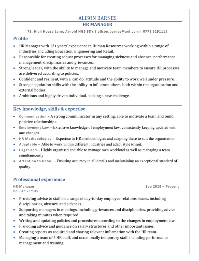 personal statement hr manager