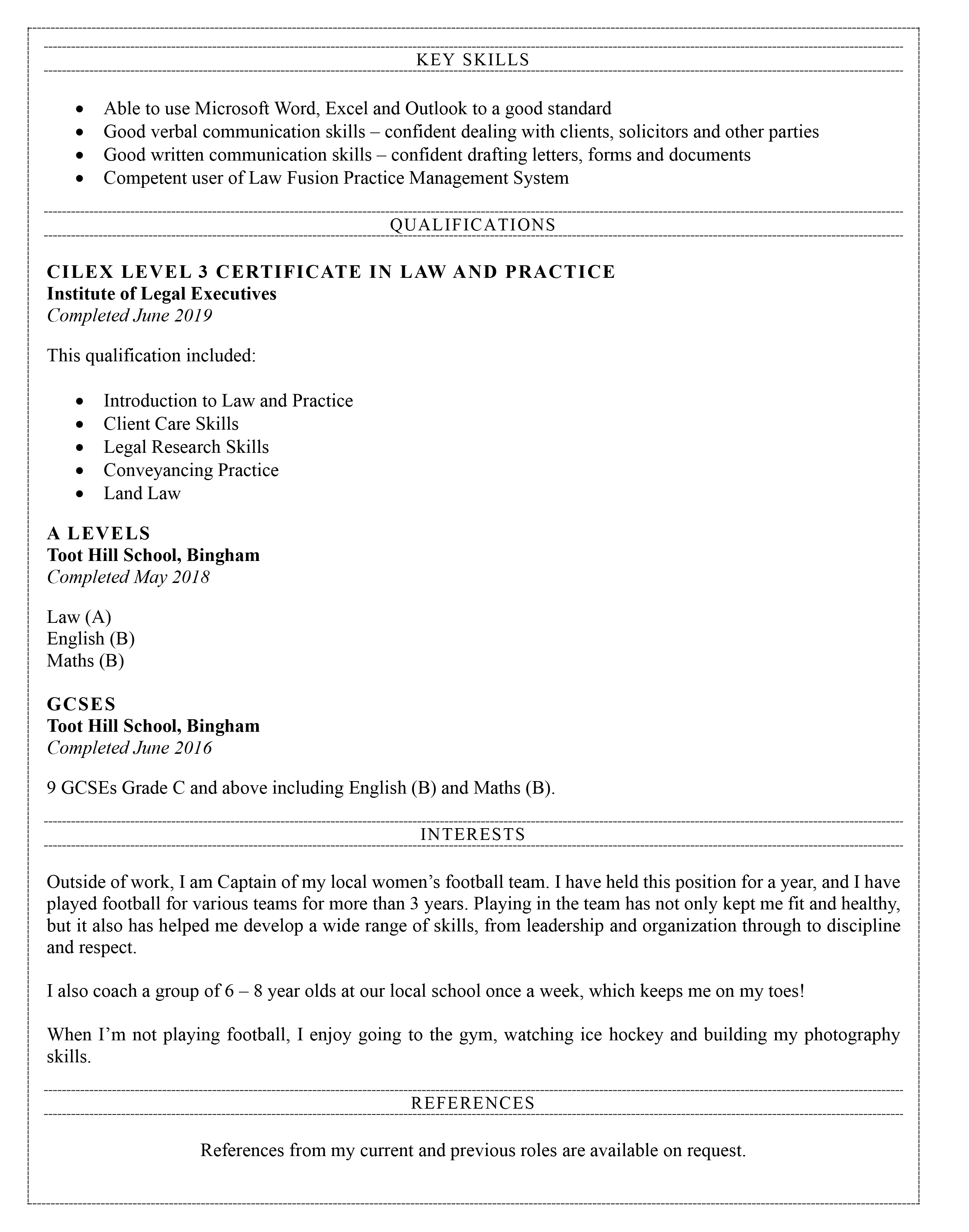 Legal Assistant CV template - page two