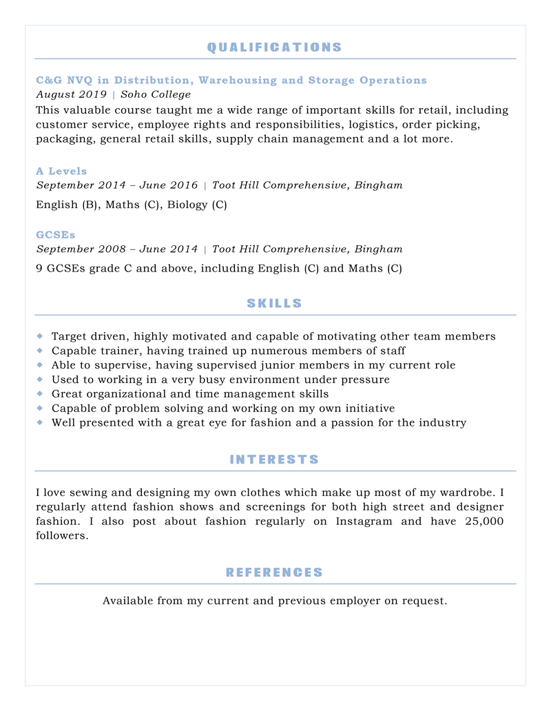 Sales assistant CV example - page 2