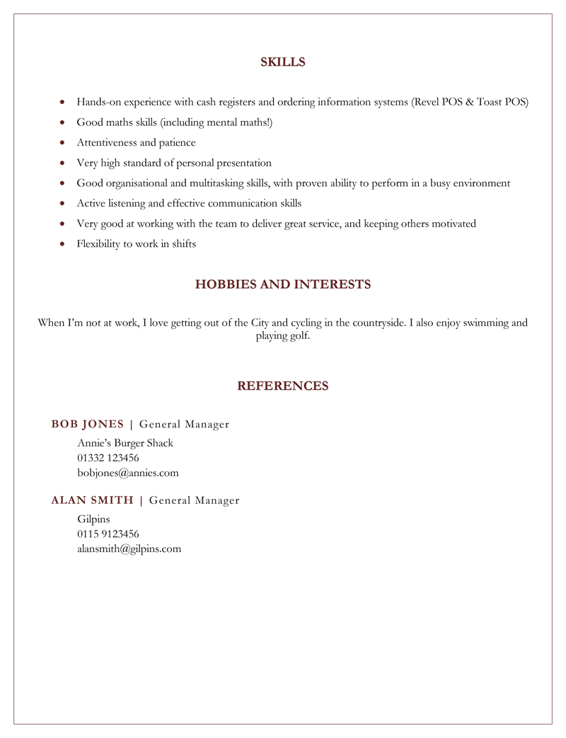 Waitress CV - page 2