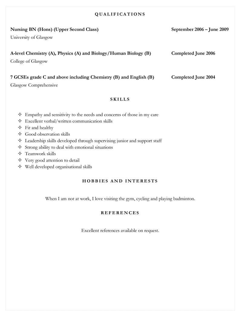 Nursing CV example - page two of template