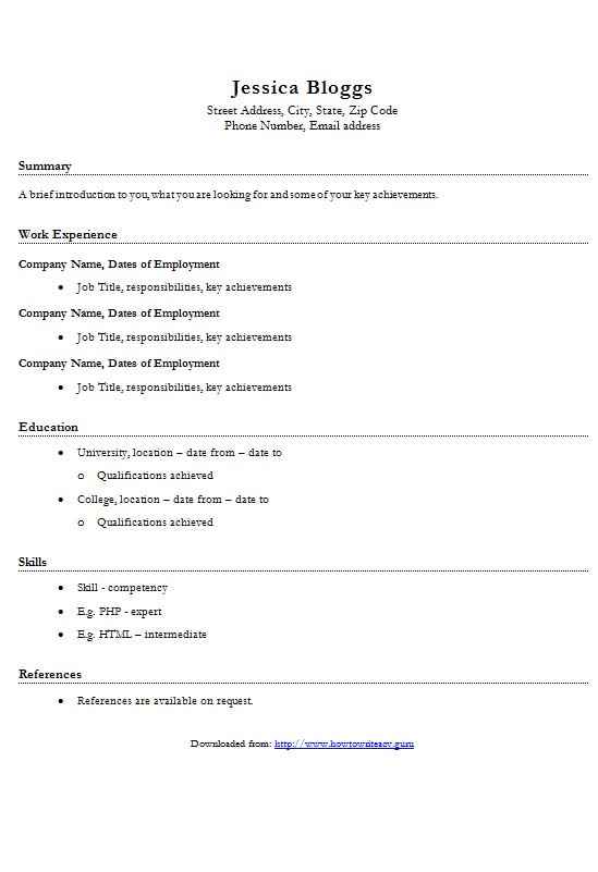 Free basic CV template in MS Word - CV Template Master